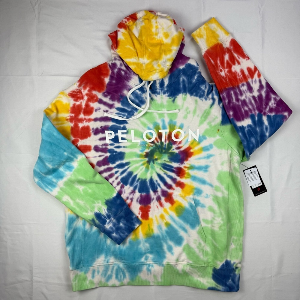 Peloton Spiritual Gangster Multicolor Rainbow Tie-Dye Pullover Cotton Hoodie XL